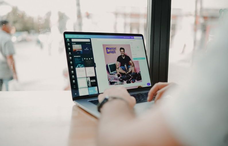 Content Creation - person using macbook pro on brown wooden table